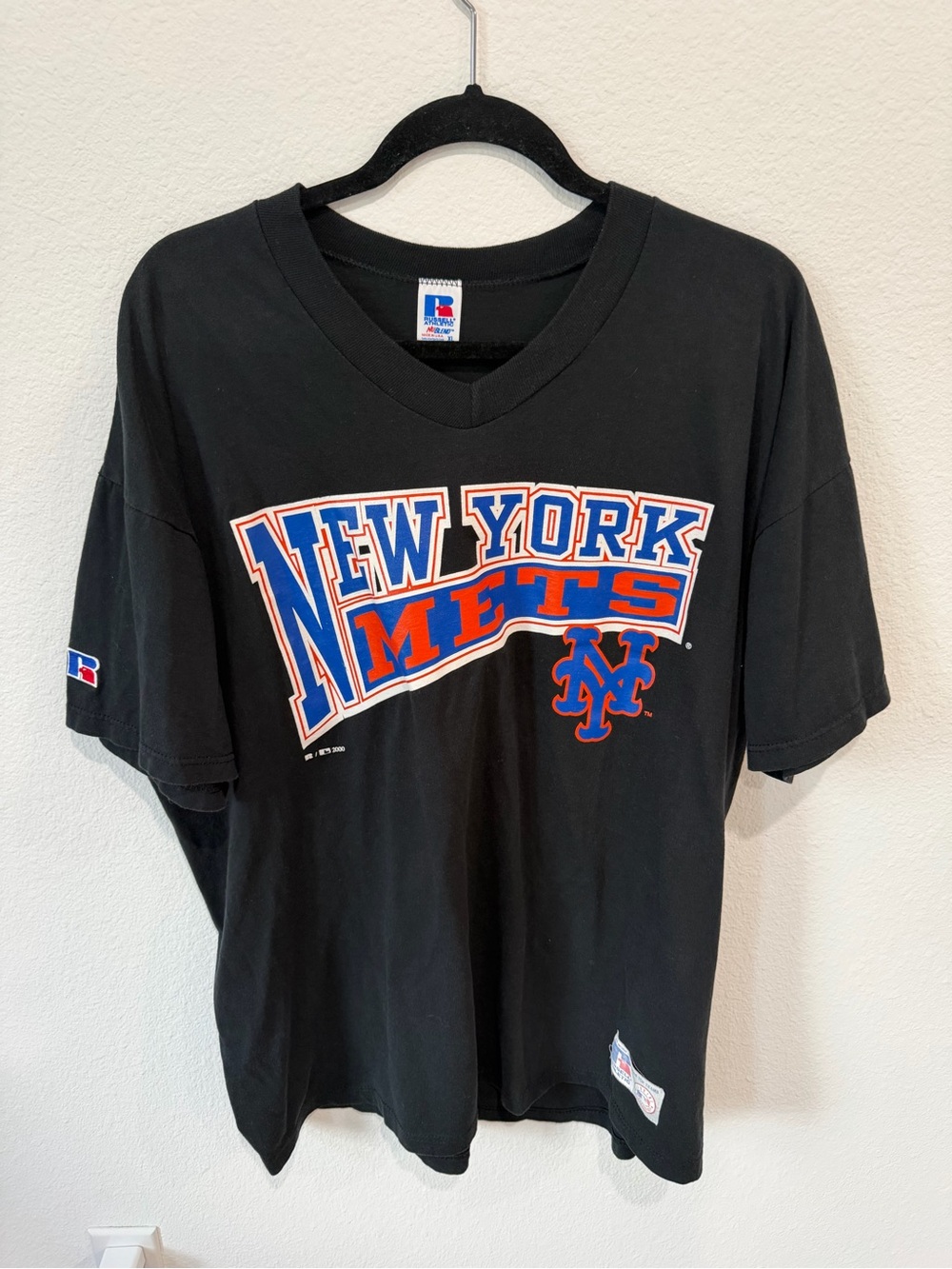 Russell Athletic Black New York Mets Logo Tee
